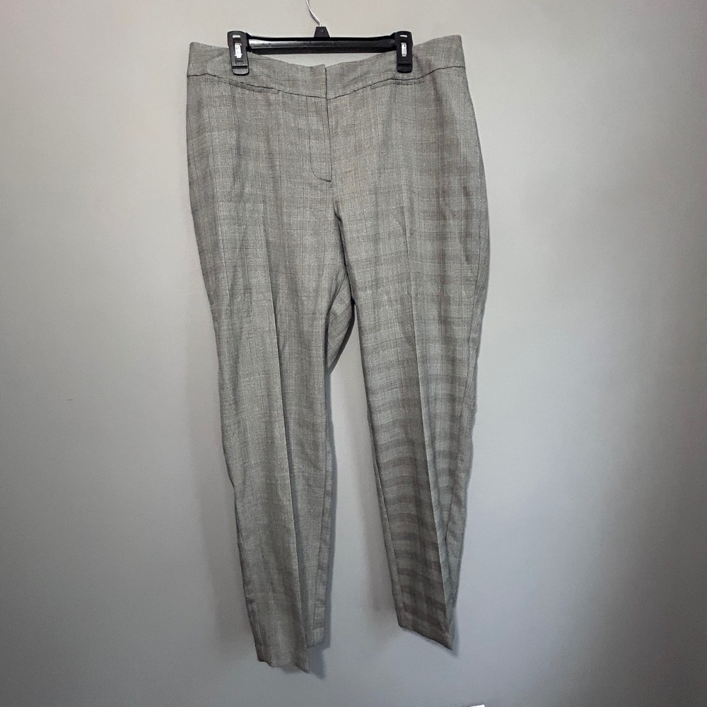 Chicos Ultimate Fit Crop Pants Gray Glen Check Plaid Pink Windowpane Size 3 XL
